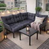 Bahçe Köşe Takımı Balkon Ve Cafe Modüler Metal Köşe Koltuk Takımı Sehpalı Füme 1634 Füme