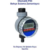 Bahçe Sulama Zamanlayıcısı Musluk ve Su Deposu Uyumlu Pilli Dijital Elektronik 1 Yıl Garanti - Gri