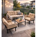 Bahçe Takımı Balkon Ve Cafe Modüler Metal Koltuk Takımı 2+1+1 Sehpalı Bej 1637 Bej