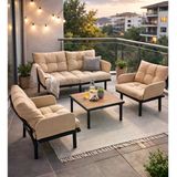 Bahçe Takımı Balkon Ve Cafe Modüler Metal Koltuk Takımı 2+1+1 Sehpalı Bej 1637