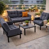 Bahçe Takımı Balkon Ve Cafe Modüler Metal Koltuk Takımı 2+1+1 Sehpalı Füme 1636 Füme