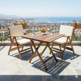 Bahçeci London 2Li Düz Minderli Set - Katlanır Ahşap Bahçe Balkon Takımı - 60X60 Masa + 2 Sandalye