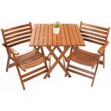 Bahçeci London Atina Ahşap Bahçe Balkon Takımı: 60X80 Masa + 2 Sandalye Katlanır Set