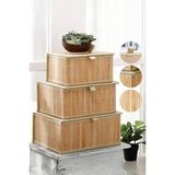 Bahçem 3'lü Kapaklı Dekoratif Bambu Saklama Kutusu - Çok Amaçlı Organizer - Naturel Bambu Sepet Seti - 24 x 18 x 13 cm- 29 x 23 x 14 cm- 32 x 25 x 15 cm - Bej