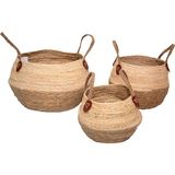 Bahçem Dekoratif Kulplu Hasır 3'lü Sepet Bambu Saklama Iskandinav Tarzı, Bahçe Saksı,çamaşır Sepeti - 19X27X20CM -25X31X24CM - 30X40X29CM - Naturel