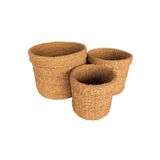 Bahçem Dekoratif Natural Renk Yuvarlak Seagrass Kare Hasır Sepet 3'lü Set