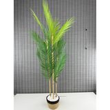 Bahçem Dekoratif Yapay Yapraklı Hasır Sea Grass/ Koton Saksılı Areka Palmiye Ağacı 3 Gövde 120CM - Siyah