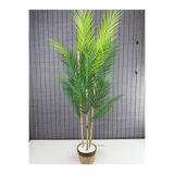 Bahçem Dekoratif Yapay Yapraklı Hasır Sea Grass/ Koton Saksılı Areka Palmiye Ağacı 3 Gövde 120CM - Yeşil