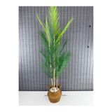 Bahçem Dekoratif Yapay Yapraklı Natural Hasır Bambu Sepetli Areka Palmiye Ağacı 3 Gövde 120cm