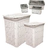 Bahçem Dikdörtgen Beyaz Kapaklı Hasır 5'li Set Kirli Çamaşır Sepeti Gri Astarlı - ÖLÇÜ:20X14X12CM -20X14X12CM-35X25X14CM /// BÜYÜK 47X36X60CM ÇAMASIR SEPETİ KÜÇÜK: 40X29X52CM ÇAMASIR SEPETİ - Naturel