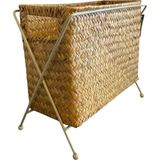 Bahçem Ferforje Ayaklı Bambu Gazetelik / Dergilik Düzenleyici Sepet - 30X14X22CM - Naturel
