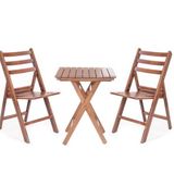 Bahçeme Ahşap 60x60 cm Masa + 2 Katlanır Sandalye Bahçe Balkon Seti