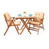 Bahçeme Ahşap 80x80 Masa + 2 Sandalye Antalya Katlanır Minderli Takım Bahçe Balkon Seti