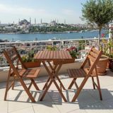 Bahçeme Albatros Ada Ahşap Bahçe Balkon Seti: 60X60 Masa + 2 Sandalye Katlanır Takım
