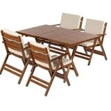 Bahçeme Antalya Ahşap 80x160 cm Masa + 4 Minderli Sandalye Katlanır Bahçe Balkon Seti