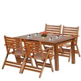 Bahçeme Antalya Ahşap 80x160 Sabit Ayaklı Masa + 4 Katlanır Sandalye Bahçe Balkon Seti