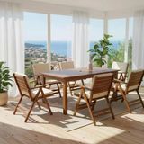 Bahçeme Antalya Ahşap Bahçe Balkon Seti: 80X120 Sabit Masa +4 Düz Minderli Sandalye