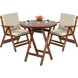 Bahçeme Antalya Ahşap Bahçe Balkon Takımı: 60 cm Yuvarlak Masa + 2 Minderli Sandalye | Katlanır Set