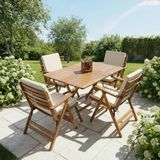 Bahçeme Antalya Katlanır Ahşap Bahçe Balkon Seti: 80X140 Masa + 4 Düz Minderli Sandalye