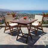 Bahçeme Antalya Katlanır Ahşap Bahçe Balkon Seti: 80X80 Masa + 2 Düz Minderli Sandalye