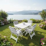 Bahçeme Antalya Katlanır Ahşap Bahçe Balkon Seti Beyaz: 80X160 Masa + 4 Düz Minderli Sandalye