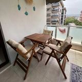 Bahçeme Antalya Katlanır Ahşap Bahçe Balkon Takımı: 60X60 Masa + 3 Minderli Sandalye