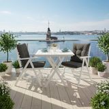 Bahçeme Antalya Katlanır Ahşap Bahçe Balkon Takımı Beyaz : 60X60 Masa + 2 Minderli Sandalye