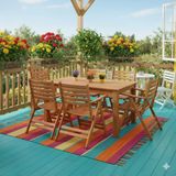 Bahçeme Antalya S Ahşap Bahçe Balkon Seti: 70X120 Sabit Masa + 4 Katlanır Sandalye