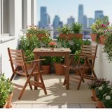 Bahçeme Antalya S Ahşap Bahçe Balkon Seti: 70X70 Sabit Masa + 2 Katlanır Sandalye
