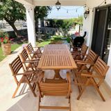 Bahçeme Antalya Side Ahşap Bahçe Takımı : 80X140 +40 Cm Uzayan Masa + 8 Katlanır Sandalye