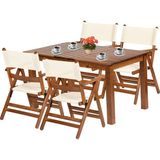 Bahçeme Atina Ahşap Bahçe Balkon Takımı: 80X120 Sabit Ayaklı Masa + 4 Pvcli Katlanır Sandalye Set