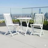 Bahçeme Avşa Ahşap Bahçe Takımı Beyaz - 90Lık Yuvarlak Masa + 2 Sandalye Katlanır Balkon Set
