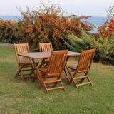 Bahçeme Avşa Bodrum Ahşap Bahçe Balkon Takımı: 80X120 Masa + 4 Sandalye Katlanır Set