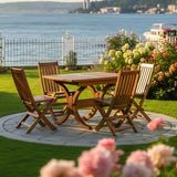 Bahçeme Avşa Side Ahşap Bahçe Balkon Takımı: 80X140 + 40 Cm Uzayan Masa & 4 Katlanır Sandalye