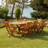 Bahçeme Avşa Side Ahşap Bahçe Balkon Takımı: 90X160 + 40 Cm Uzayan Masa & 8 Katlanır Sandalye