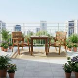 Bahçeme Heybeli Ahşap Bahçe Balkon Seti: 80X80 Sabit Masa + 2 Katlanır Sandalye