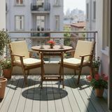 Bahçeme Heybeli Ahşap Bahçe Balkon Takımı: 90Lık Masa + 2 Düz Minderli Sandalye Katlanır Set