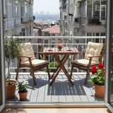 Bahçeme Heybeli Katlanır Ahşap Bahçe Balkon Seti: 70X70 Masa + 2 Düğme Minderli Sandalye