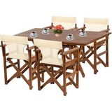 Bahçeme KL BAHÇE Yönetmen Ahşap Bahçe Balkon Seti: 70X120 Masa + 4 Sandalye Katlanır Set - Ahşap - Krem - 70 x 120 cm