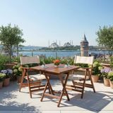 Bahçeme Marmaris Minderli Ahşap Bahçe Balkon Takımı: 60X60 Masa + 2 Sandalye Katlanır Set
