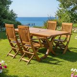 Bahçeme Muğla Ahşap Bahçe Takımı: 70X120 +40 Cm Uzayan Masa + 4 Katlanır Sandalye
