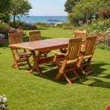 Bahçeme Muğla Ahşap Bahçe Takımı: 80X140 +40 Cm Uzayan Masa + 6 Katlanır Sandalye