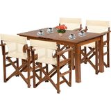 Bahçeme Rejisör Lüks Ahşap Bahçe Balkon Takımı: 80X120 Sabit Ayaklı Masa + 4 Pvcli Katlanır Sandalye Set