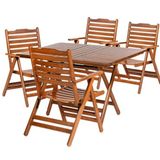 Bahçeme Ürgüp Ahşap 80x160 Sabit Ayaklı Masa + 4 Katlanır Sandalye Bahçe Takımı