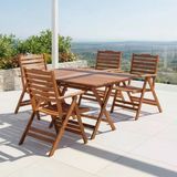 Bahçeme Ürgüp Katlanır Ahşap Bahçe Balkon Seti: 80X140 Masa + 4 Sandalye
