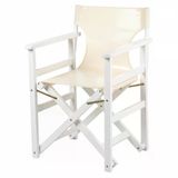 Bahçeme Yönetmen Katlanır Ahşap Bahçe Balkon Sandalyesi - Beyaz Ahşap & Krem Pvc