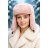 Bahels Soft Pembe Peluş Kulaklı Klipsli Bere Pilot Şapka - Standart