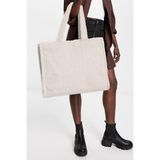 Bahels Teddy Peluş Tote Bag Kadın Omuz Çantası Orta Boy Tekstil Malzemeden Basic Koleksiyon - Krem