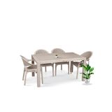 Bahex Bambu Pro 4'Lu 90X150cm Rattan Bahce Balkon Masa Takimi 4 Kisilik Camsiz Set Cappuccino