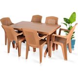 Bahex Plastik Masa Takımı 80x140 Katlanır Ayaklı Masa 6 Kişilik Bahçe Balkon Teras Masa Takımı Taba Renk